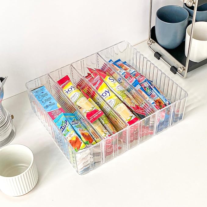 Yesesion Clear Cord Organizer Box for Desk Drawer, Plastic Cable Storage Container with Adjustable Compartments and Wire Ties for Phone Charger, Battery, Art Crafts, Electronics Accessories Case