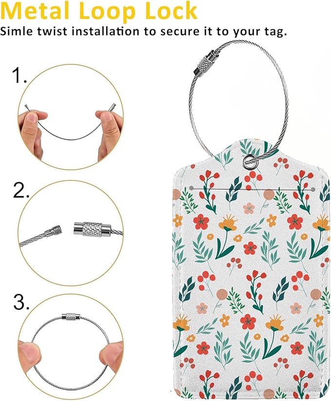 Floral Pattern Luggage Tag Personalized Luggage Tags for Suitcases,Leather Bag Tags for Backpacks Handbag with Name ID Label Travel Essentials Baggage Tags 2 Pack