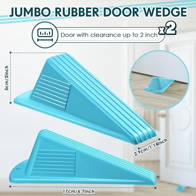 Frienda 2 Pcs Jumbo Door Stoppers Heavy Duty Door Stopper Tall up to 2inch Tall Wedge TPR Large Wedge Stackable Big Rubber Doorstop for Hotel Carpet Hardwood Concrete and Tile (Blue)