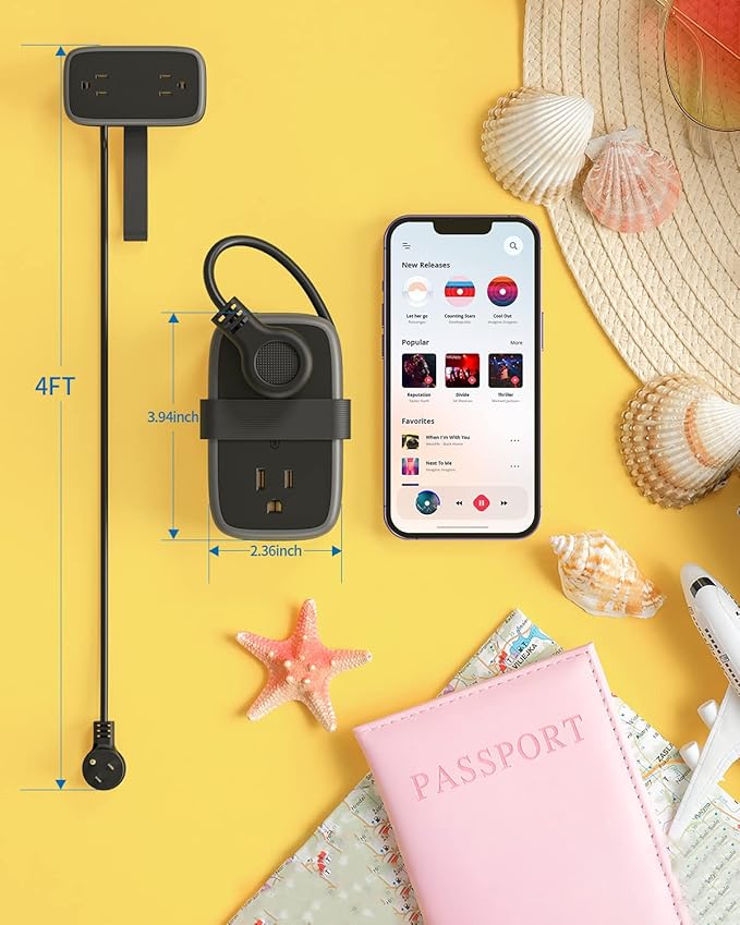 Travel Power Strip with USB C Port, NTONPOWER Flat Plug Extension Cord with 4 Outlets 3 USB (1 USB C) for Cruise Ship Essentials, 4ft Wrapped Short Extension Cord for Hotel Dorm Room,1 Pack