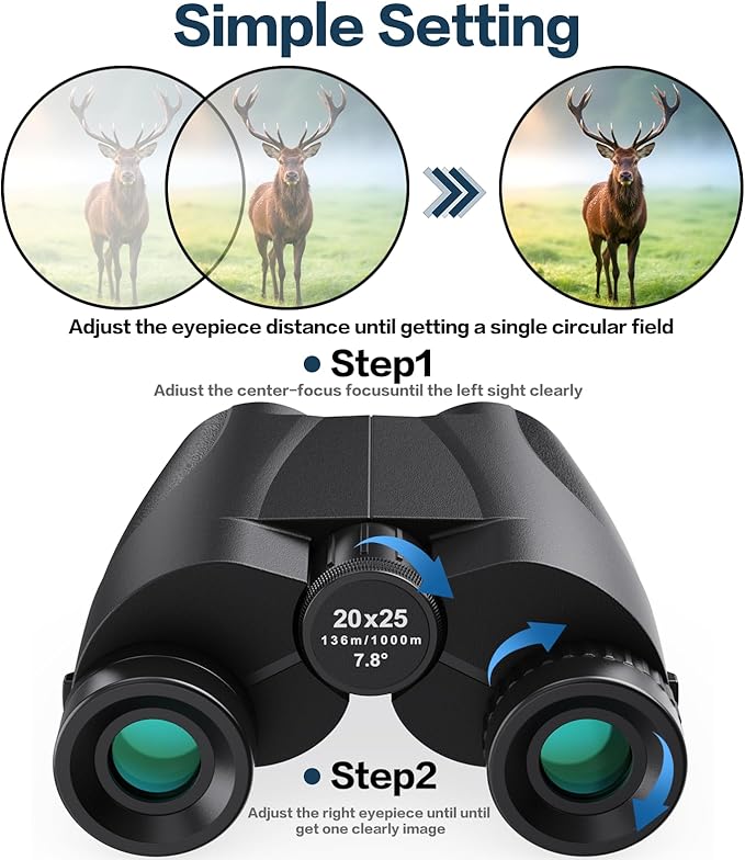 20x25 Compact Binoculars for Adults and Kids, High Power Adults Binoculars with Low Light Vision for Bird Watching, Outdoor Hunting, Travel, Concert