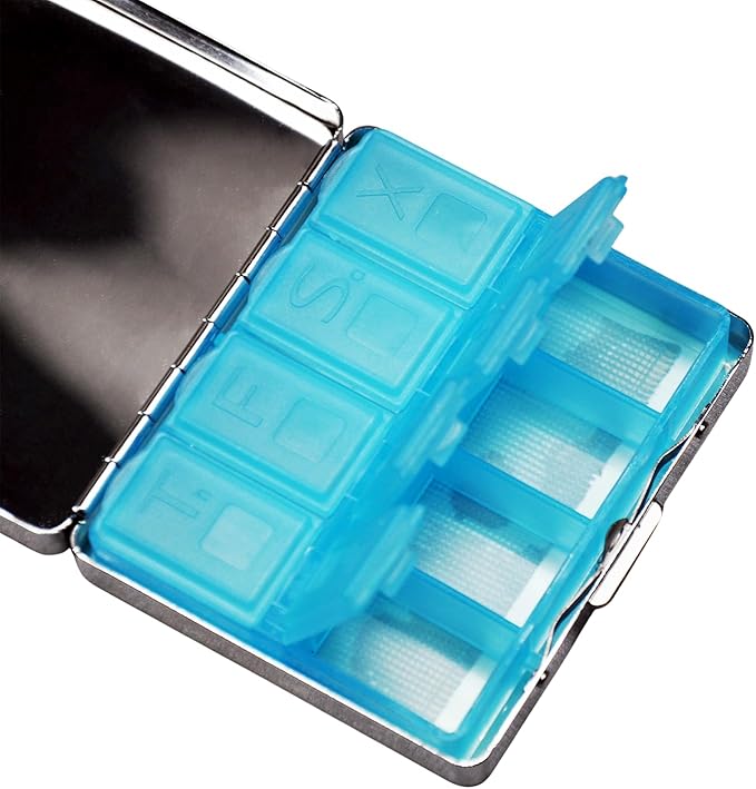 Cute and Portable Metal Pill Organizer – 8 Compartments, Elegant Chrome Finish, Ideal for Travel and Daily Use (Vibrant Wildflowers)