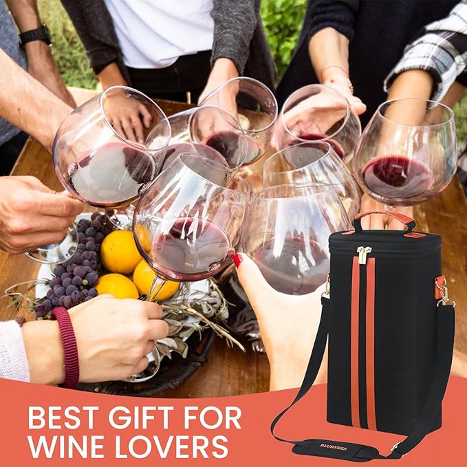 2-Bottle Insulated Wine Carrier Tote - Leakproof Padded 900D Oxford Wine Cooler Bag for Travel, Picnics, Beach & Parties - Ideal Wine Gift for Wine Lovers