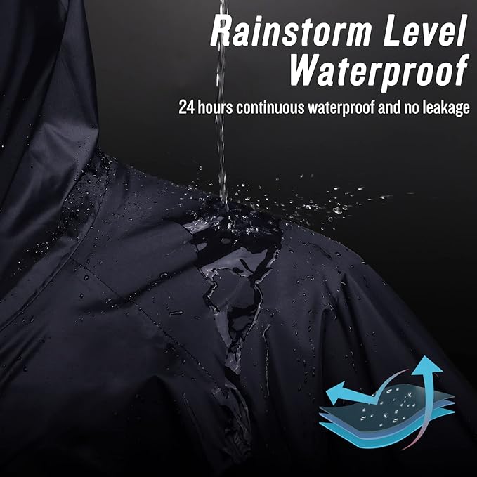 Mens Long Hooded Safety Rain Jacket Waterproof Emergency Raincoat Poncho
