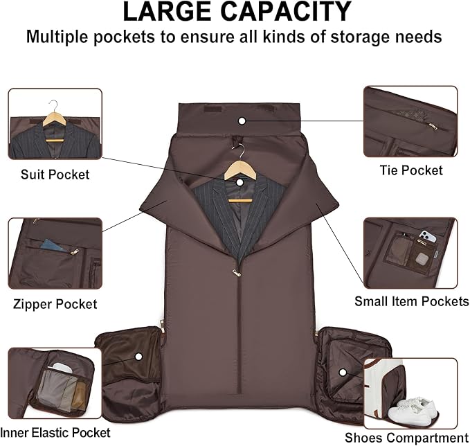 Carry On Garment Bag for Travel, Convertible Travel Garment Bag for Men Women, 2 in 1 Hanging Suitcase Suit Business Travel Bag