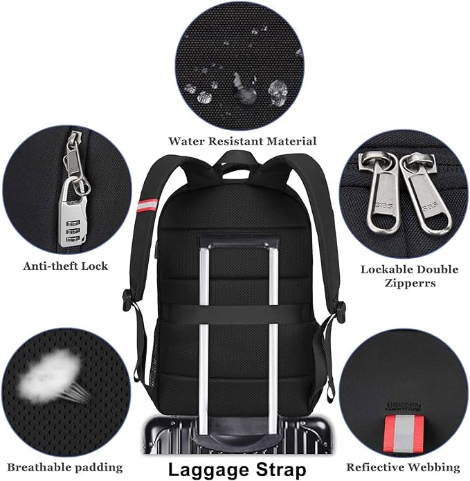 Laptop Backpack for Men, Large Anti-Theft Business Travel Backpack with USB Charging Port, Water Resistant College Computer Bag for Men/Women for 17 Inch Laptop and Notebook