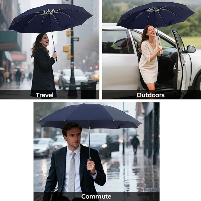 LLanxiry Compact Travel Umbrella, Mini Windproof Umbrellas for Rain & Sun, Small Lightweight Outdoor UV Umbrella, Portable Folding Umbrellas for Travel