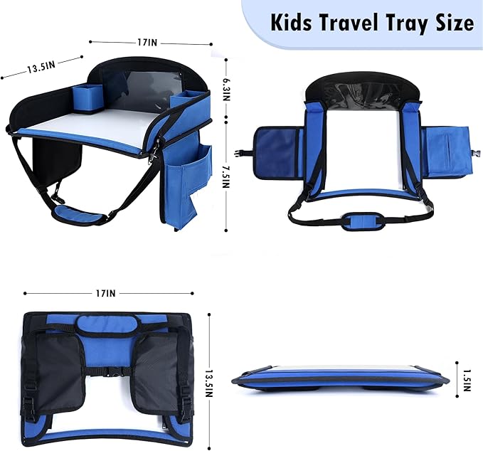 Kids Travel Tray for Car Seat, Toddler Road Trip Essentials With Drawing Kit, Travel Activities Must Haves (Navy Blue-2PCS)