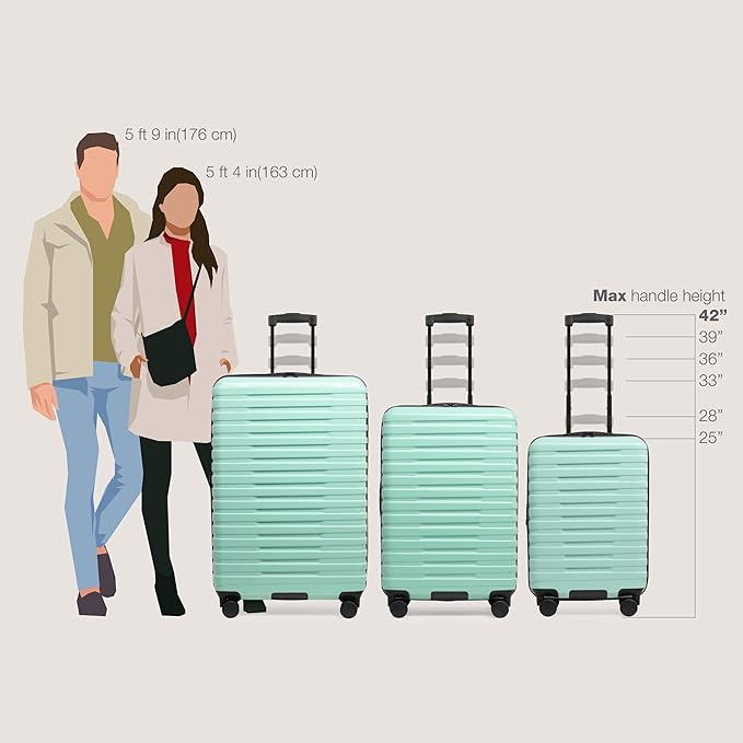 U.S. Traveler Boren Polycarbonate Hardside Rugged Travel Suitcase Luggage with 8 Spinner Wheels, Aluminum Handle, Mint, 3-Piece Set, USB Port in Carry-On