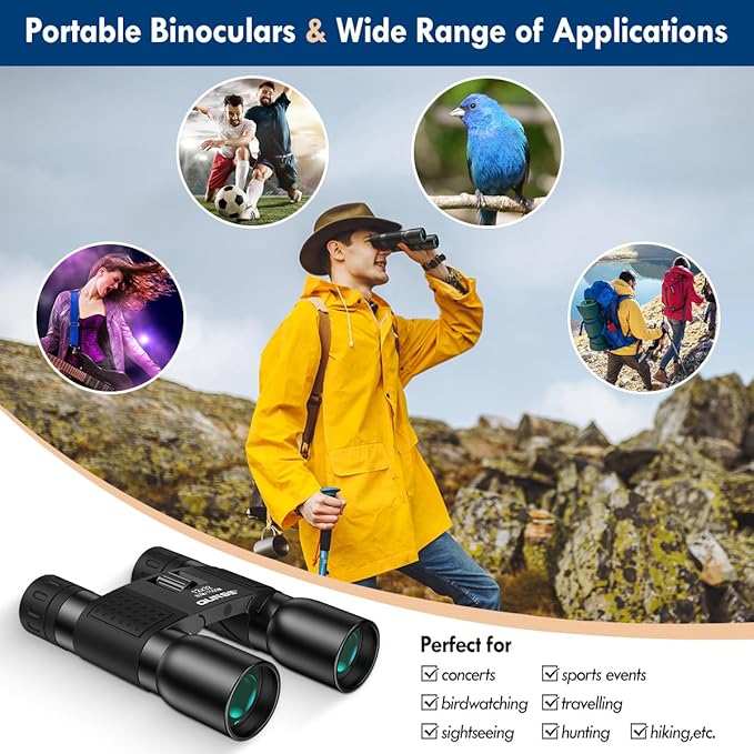 12x32 Binoculars Compact for Adults - High Powered Binoculars for Bird Watching Travel Spectator Sport Fishing Golf