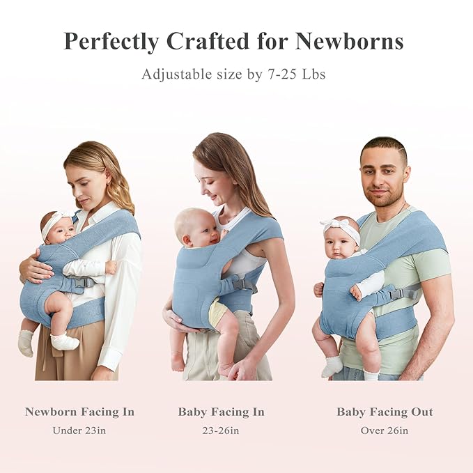 Newborn Carrier, Cozy Baby Carrier, Ergonomic Cross-Back Wrap, Hands-Free with Supportive Comfort, Light Blue