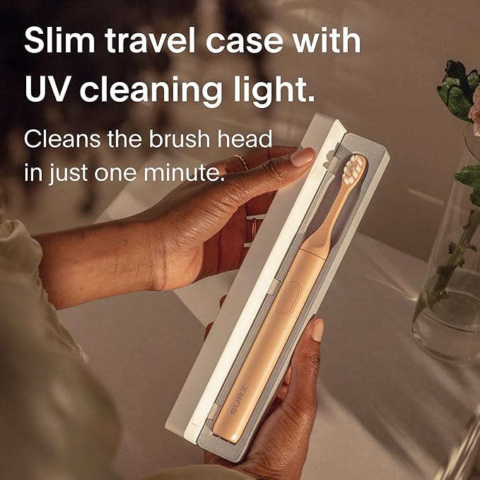 SURI Sonic Electric Toothbrush with UV Travel Case - 40-Day Battery- Designed in California - Electric Toothbrushes Adults - Slim Travel Tooth Brush