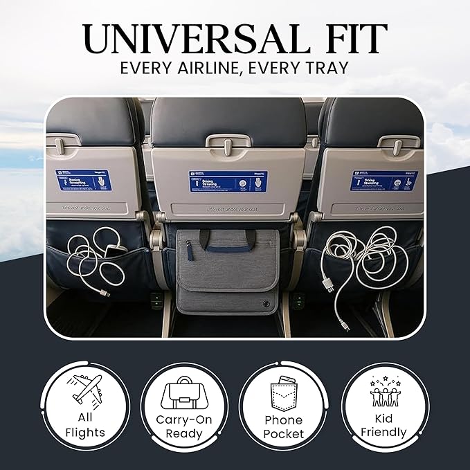 SO~MINE Airplane Pocket Organizer | Tray Table Cover | In Flight Seat Back Organizer Bag | Commuter Essential Travel Bag | Media Pouch For Flying | Travel Gift | Attaches To Luggage