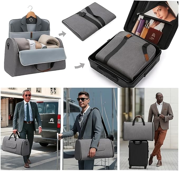 Convertible Garment Bag for Travel – 2 in 1 Carry On Duffel Suit Bag with Shoulder Strap – Hanging Weekender Suitcase for Men & Women, Ideal for Business & Overnight Trips