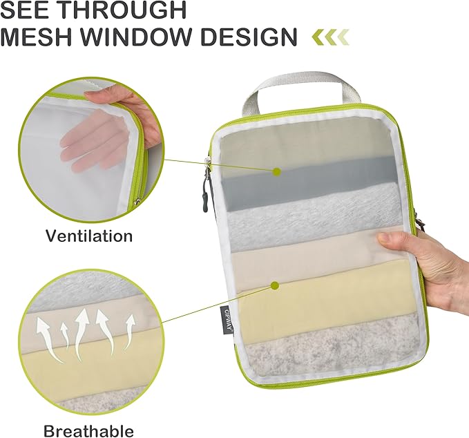 Cipway Compression Packing Cubes, See Through Mesh Luggage Organizer Bags, Travel Essentials for Carry on Suitcase with Laundry Bag and Clear Toiletries Bag（6 Pcs,White）