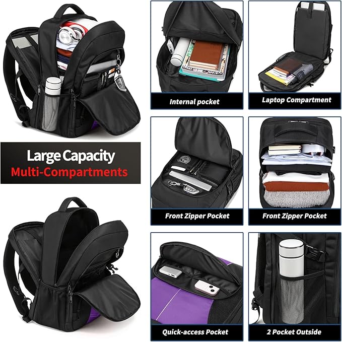 PUSLOM Extra Large Travel Laptop Backpack for Men 55L,Water Resistant 18.4 inch Big Business Laptop bags with USB Charging Port,TSA Friendly Anti Theft Computer Bag for Work College,Purple