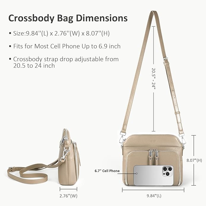 befen Genuine Leather Crossbody Purses for Women, Women's Small Crossbody Shoulder Bag with Built in RFID Wallet