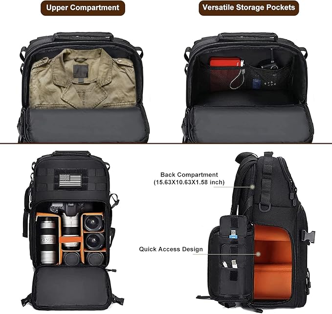 MOSISO Camera Backpack, DSLR/SLR/Mirrorless Tactical Camera Bag Case with Laptop Compartment Compatible with Canon/Nikon/Sony, Black