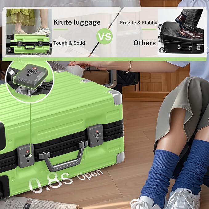 Krute Luggage 24 Inch Aluminum Frame Zipperless Suitcase with Spinner Wheels Checked Luggage PC+ABS Lightweight Hardshell
