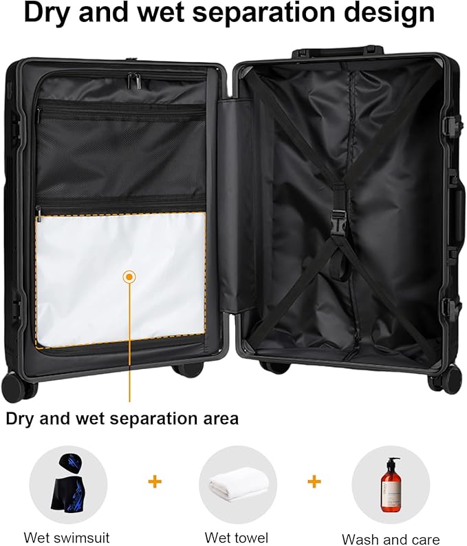 Zipperless Luggage, Polycarbonate Aluminum Hard Shell, Expandable Carry-On Suitcase with Spinner Wheels, Hard Shell Suitcase, 24 Inch Cabin