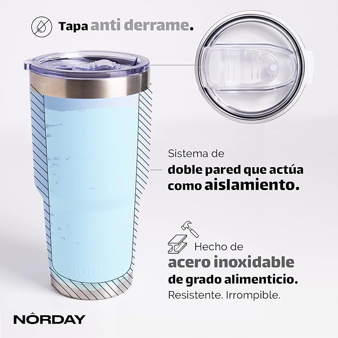 NORDAY | Tumbler with Lid - 30oz - Sky Insulated Tumbler - Stainless Steel Tumblers - Double Wall Vacuum Insulated Travel Coffee Mug for Car Cup Holder - Keeps Temperature for 24hr - Anti Spill Lid