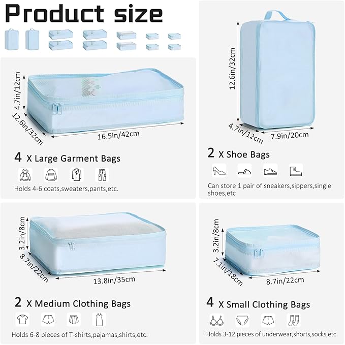 Reginary 6 Set Travel Packing Cubes Luggage Organizer Set Lightweight Suitcase with Shoe Bag for Clothes Toiletries