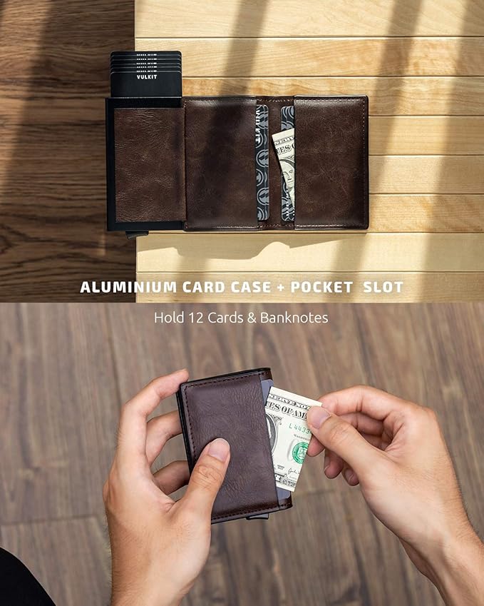 VULKIT Card Holder Pop Up Slim Wallet Leather RFID Blocking Card Case Up to 8 Credit Cards