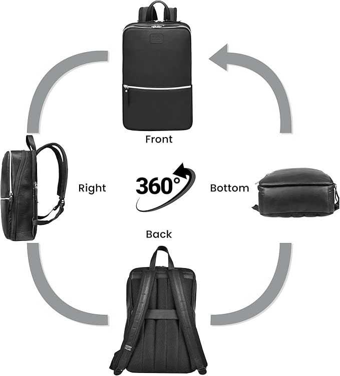 LEATHER VILLAGE Leather Laptop Backpack for Men |Black | Slim Professional Business Bag Fits 15.6”-Laptop | Water-Repellent Work & Travel Daypack with Trolley Strap