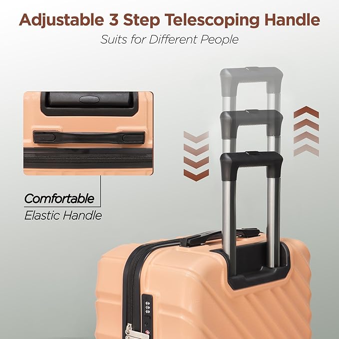 Hardshell Luggage Sets 3 Piece ABS+PC Travel Suitcase Hard Sided Luggage with Spinner Wheels Checked Luggage Durable Lightweight Hard Case Luggage (Light Pink)