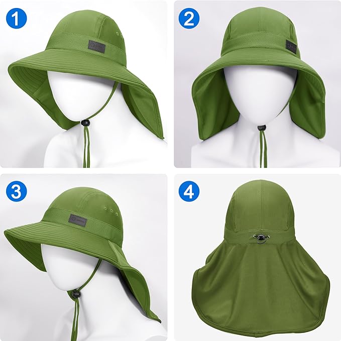 Sukeen Cooling Sun Hat for Men Women UPF50+ Wide Brim Fishing Hat with Neck Flap Adjustable Foldable Bucket Hat for Hiking