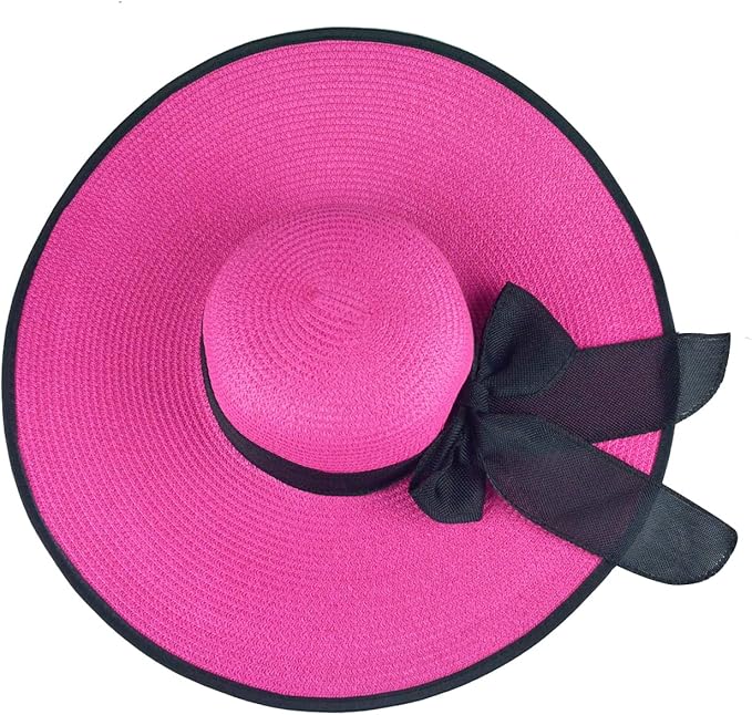 DRESHOW Beach Hats for Women Big Straw Wide Brim Summer Hat Floppy Foldable Roll up Cap Sun Hat UPF 50+