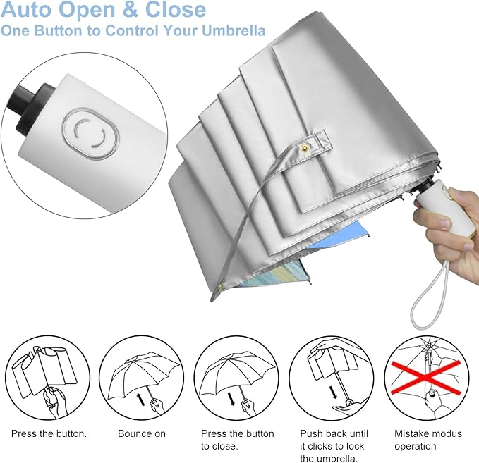 Cuby UV Sun Umbrella Compact Folding Travel Umbrella Auto Open and Close for Windproof, Rainproof & 99.9% UV Protection Parasol with Silver Anti-UV Coating