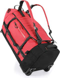 Rolling Duffle Bag with Wheels,86L 30”Folding Duffle Backpack with 2 Wheels,Travel Bag with Separate Shoe Compartment,Red