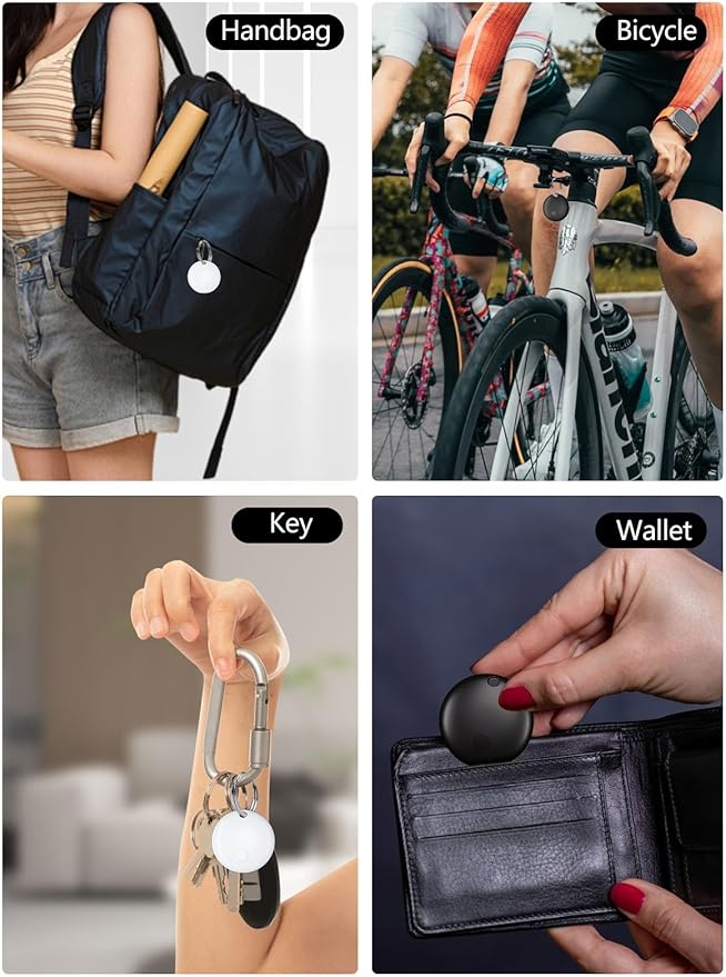 Tracker Tags, Item Finder Work with Apple Find My (iOS Only), Tracking Device Locator Smart Tag for Luggage, Keys, Wallet, Bike, Pets, Bags (Black & White, 2 Pack)