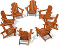 SERWALL Adirondack Chair with Cup Holders - Composite Adirondack Chairs Set of 8 HDPE Outdoor Chairs All Weather Use- Orange