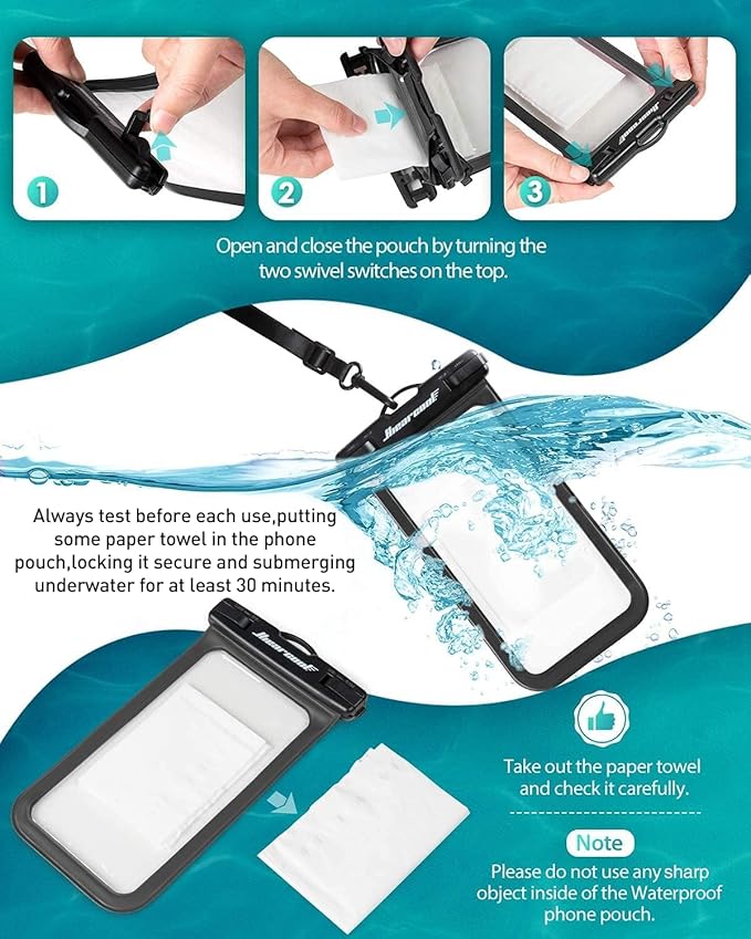 Hiearcool Waterproof Phone Pouch,Waterproof Cell Phone Dry Bag for iPhone,Universal Waterproof Case Beach Essentials for Vacation Kayak Cruise Accessories Must Haves-Black&Yellow-2Pack