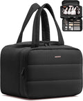 HOTOR Travel Toiletry Bag - Wide-Open Toiletry Bag for Women, Multi-Pocket Makeup Bag for Travel Essentials, Wet & Dry Separation Travel Accessories for Trip, Gym, 11.4" x 5.9" x 8.3", Black