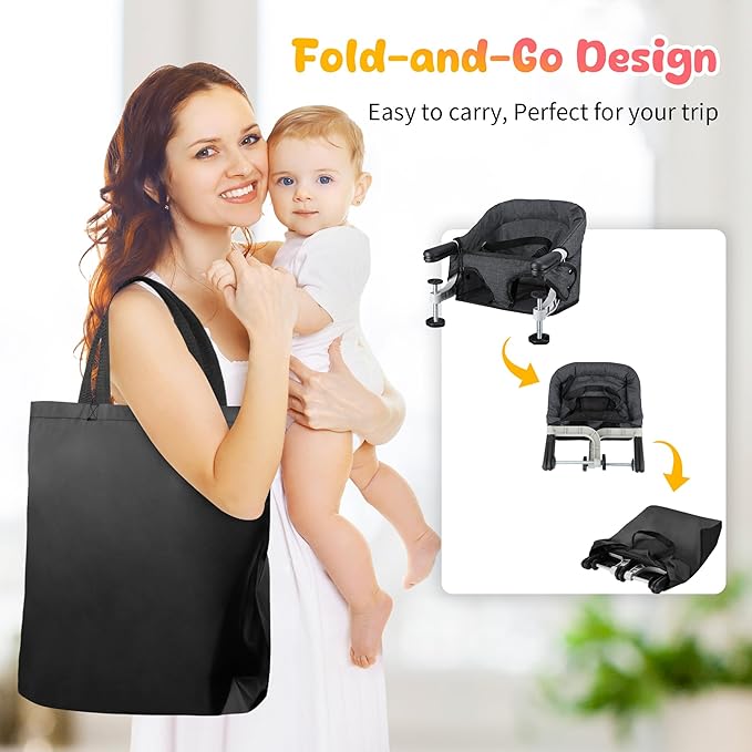 Toogel Hook on High Chair: Portable & Foldable High Chair for Babies & Toddlers 6-36 Months, 37 lbs, Black