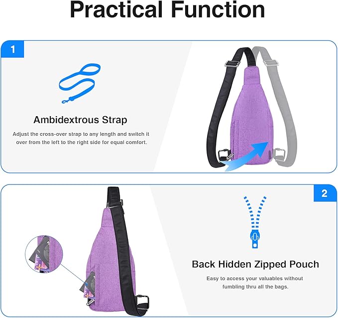 WATERFLY Small Crossbody Sling Backpack Anti Theft Backpack for Traveling Chest Shoulder Bag