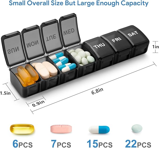 Small Pill Organizer 2 Times a Day, 2 Pack 7 Day Pill Box 1 Time a Day, Travel Friendly Day Night Vitamin Organizer, Weekly AM PM Pill Case Container