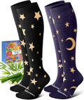 Bamboo Viscose Compression Socks for Women Men 2 Pairs 15-20mmHg Knee High Compression Socks Travel Nurse