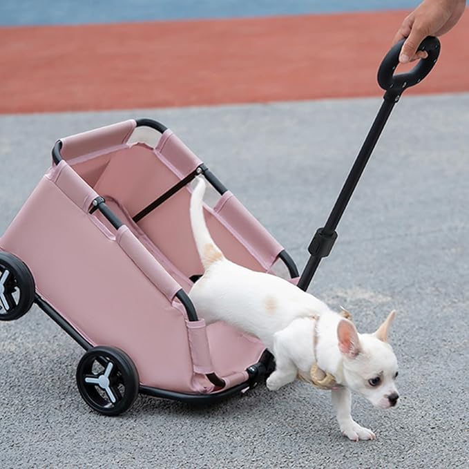 Dog Stroller 4 Wheels Folding Dog Cart Pet Stroller for Travelling Shopping Walking Playing for Small Dogs Cats (Plaid red)