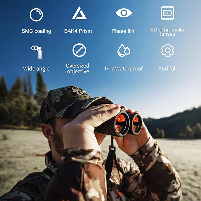 ED HD Binoculars 8x42 for Adults, Waterproof & Fogproof with Magnesium Alloy Body, BAK4 Prism - High Power Binoculars for Bird Watching, Hunting, Travel & Outdoor Sports, Compact Low Light Vision
