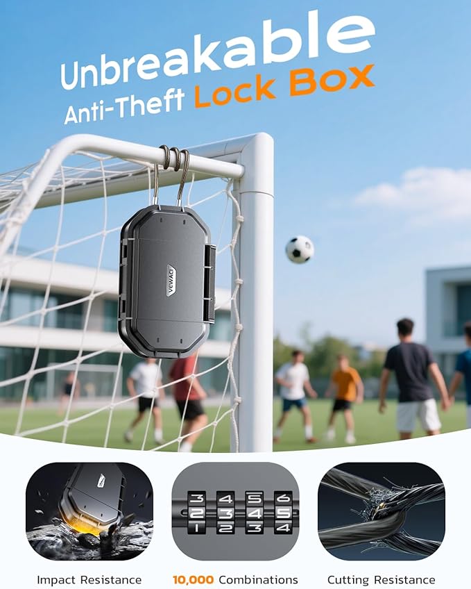 Portable Travel Safe Lock Box Waterproof & Durable, 4-Digit Combination Anti-Theft Personal Beach Safe with Removable Steel Cable, Small Security Case Lock Box for Beach/Travel/Hotel/Dorm