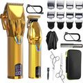 Cordless Hair Clippers for Men,Professional Hair Clippers Trimmer Kit,Barber Fading Clipper and Zero Gap T-Blade Trimmer Set with LED Display for Mens Gifts(Gold)