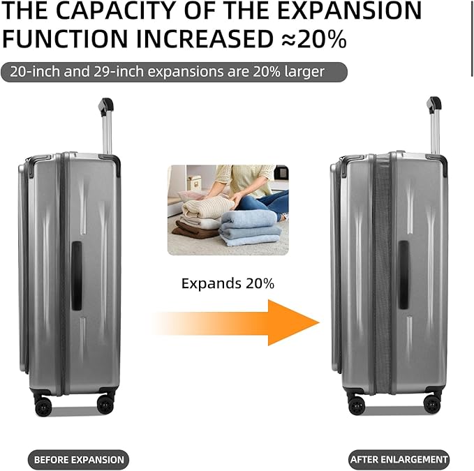 Carry On Luggage, 20 Inch Top Opening Aluminum Frame Lightweight Airline Approved ABS+PC Hard Shell Suitcases with Silent Wheels, TSA Lock, Front Pocket & Wet-dry Separated Six-piece Set