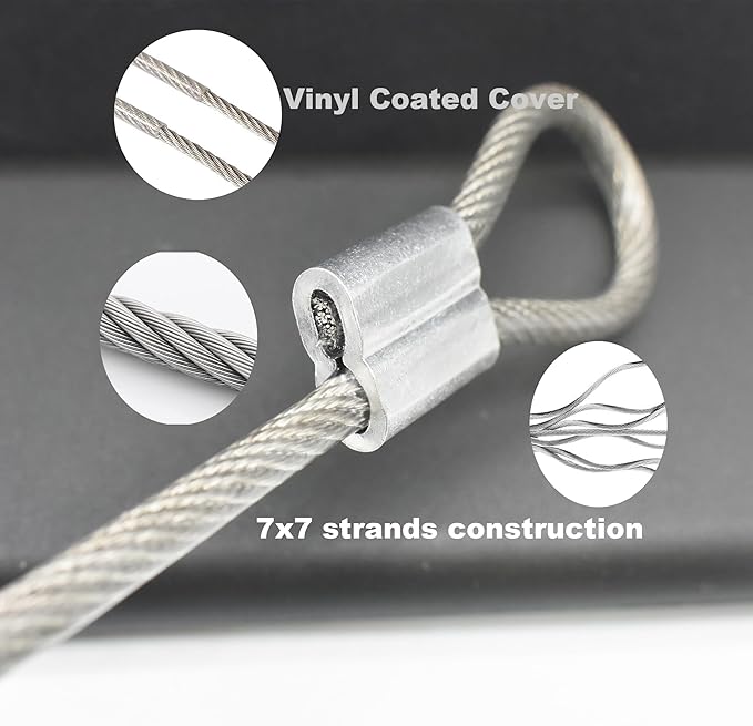 5 Pcs 5mm Wire 24 inch Vinyl Coated Stainless Steel Cable with Loops Short Wire Rope Lanyard Lock Security Chain Link for Outdoor Gates, Clear(5mm x 24inch)