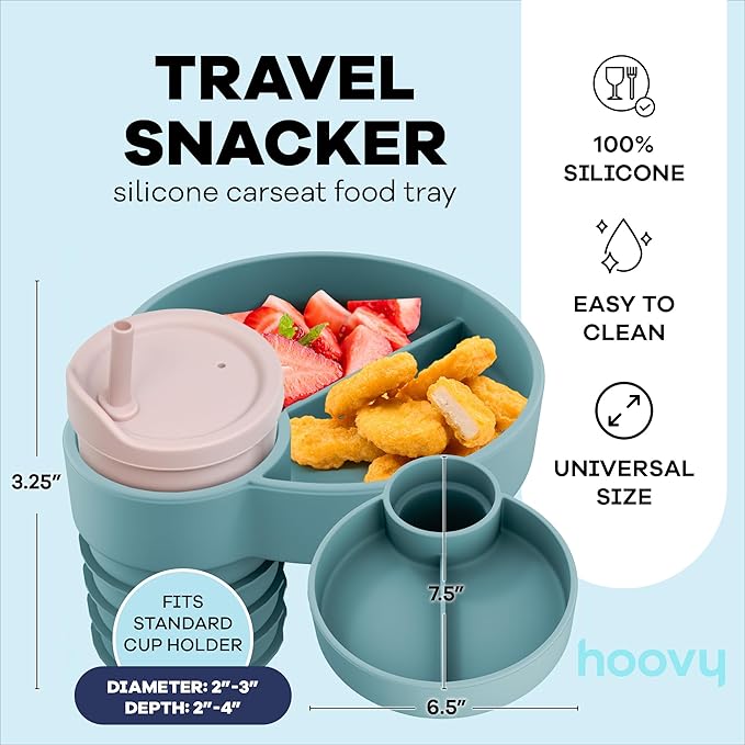 Silicone Cup Holder Tray for Car Seat, Booster Seat, Stroller - Carseat Cup Holder Snack Tray - Car Seat Tray for Kids Travel - Cup Holder Food Tray - Toddler Car Seat Accessories - Sharkskin 1 Pack