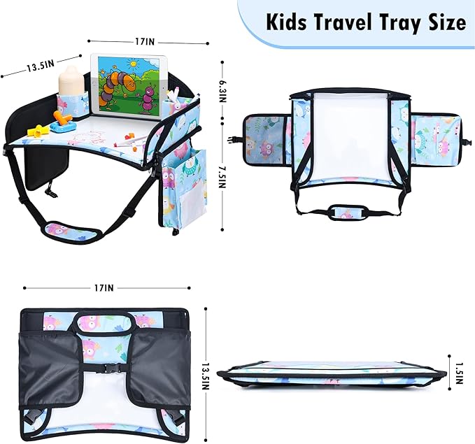 Kids Travel Tray, Car Seat Tray for kids Travel, Toddler Road Trip Essentials With Drawing Kit, Toddler Lap Desk Organizer for Car, Carseat Table for Airplane