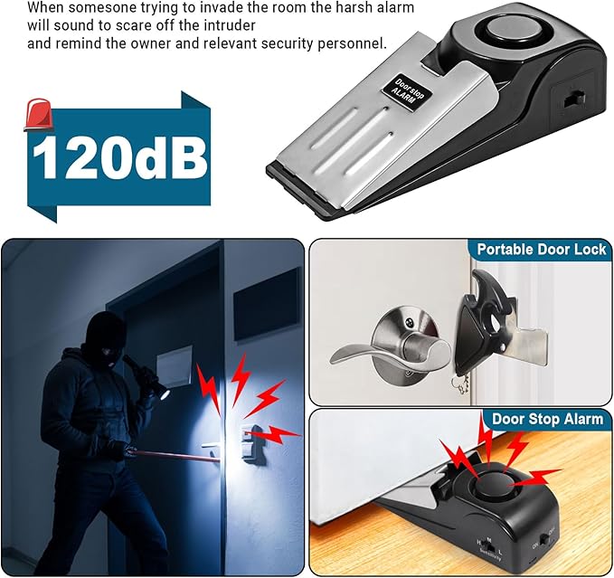 Upgraded Portable Door Lock & Door Stop Alarm, TOWODE Dual Protection Security Door Kit, Portable Door Lock for Travel Essential, for Traveling Hotel Home Apartment College House
